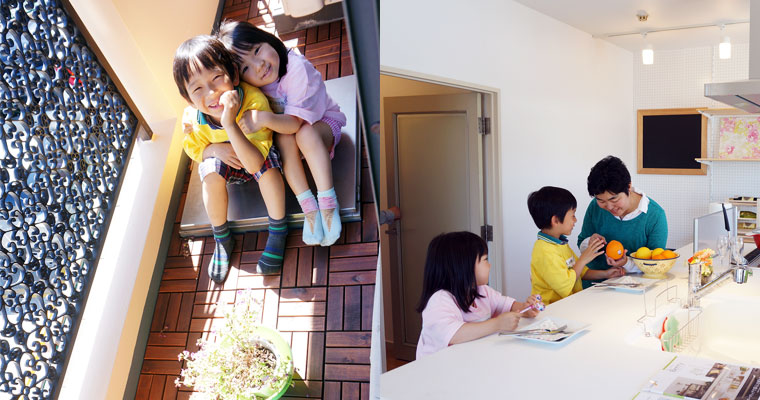 左：ベランダ　右：優しい大家さんにキッズもなついています