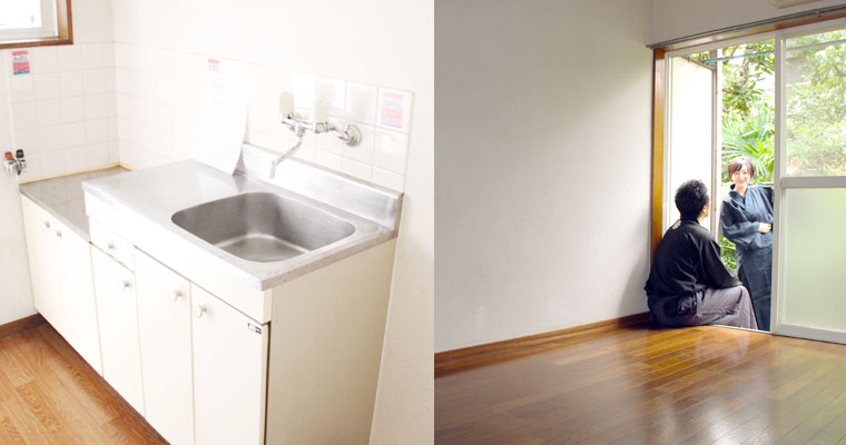 左：一人暮らしには十分な広さのキッチン　右：風通しの良い部屋