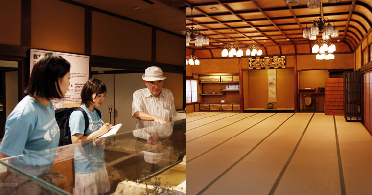 左：市立枚方宿鍵屋資料館　右：鍵屋の料亭で使われた大広間