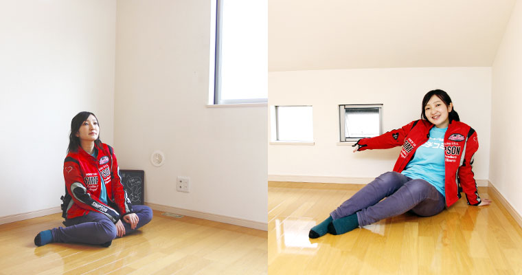 左：お部屋は白い壁紙です　右：大きいロフト付き